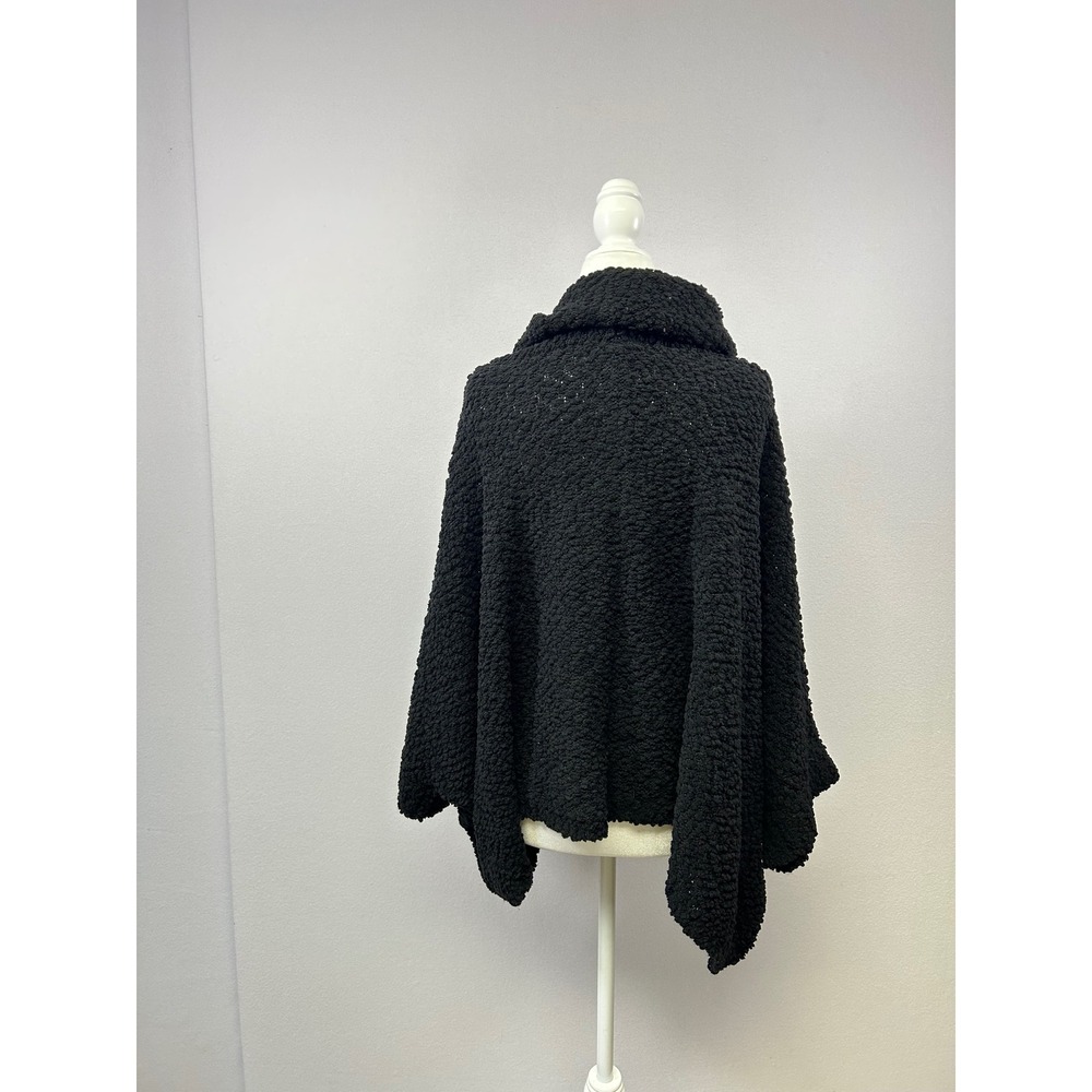 Pink Rose Poncho Sweater Women Medium Black Popcorn Knit Cowl Neck Cape - Picture 2 of 10